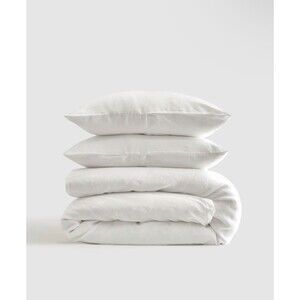 Quince European Linen Duvet Cover SET w/ Shams Full |Queen Size White $194 Retai